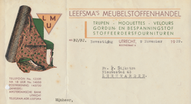 716266 Briefhoofd van een offerte van Leefsma’s Meubelstoffenhandel (LMU), Boothstraat 9 te Utrecht.